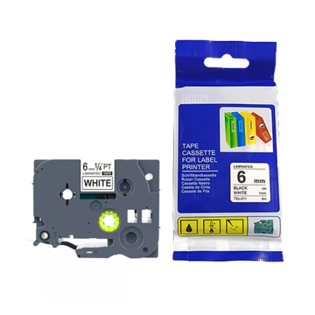 CINTA TZC211 COMPATIBLE 6MM X 8 METROS PARA ROTULADORA  BROTHER - AURA