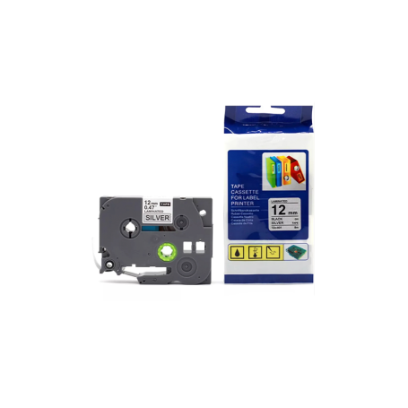 TZC-231 | CINTA COMPATIBLE PARA ROTULADORA BROTHER ADHESIVAS DE FONDO BLANCO CON LETRAS NEGRAS 12MM X 8M