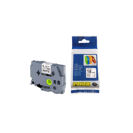 TZC-241 | CINTA COMPATIBLE PARA ROTULADORA ADHESIVAS DE FONDO BLANCO CON LETRAS NEGRAS 18MM X 8M