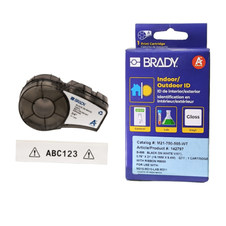 BRADY M21-750-595-WT CINTA ETIQUETAS DE VINILO CON ADHESIVO DE 19.0MM X 6.4 MTS. BLANCO 3/4"