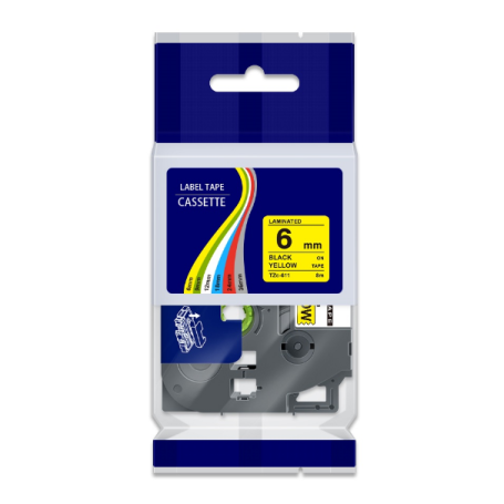 CINTA ADHESIVAS COMPATIBLE TZC-611 AMARILLO 6MM  PARA ROTULADORA BROTHER