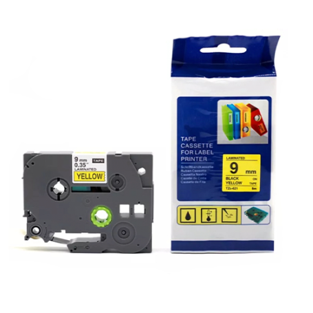 CINTA ADHESIVAS COMPATIBLE TZC-621 AMARILLO 9MM  PARA ROTULADORA BROTHER