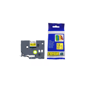 CINTA ADHESIVA COMPATIBLE TZC-631 PARA ROTULADORA BROTHER AMARILLO LETRAS NEGRAS 12MM X 8M