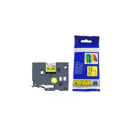CINTA ADHESIVA COMPATIBLE TZC-631 PARA ROTULADORA BROTHER AMARILLO LETRAS NEGRAS 12MM X 8M