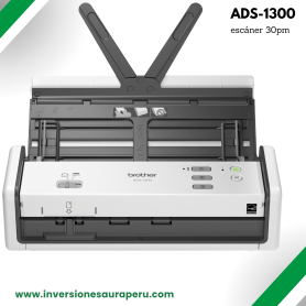 Escáner Brother ADS-1300 Duplex rápido 30pm compacto