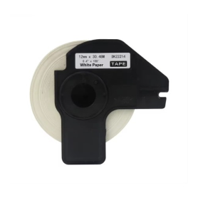 ROLLO DK22214 COMPATIBLE CONTINÚAS 12MM X 30.48M BLANCO CON LETRAS NEGRAs