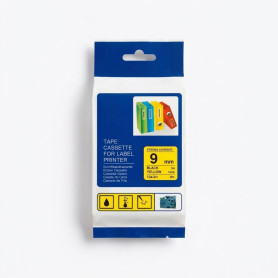 CINTA COMPATIBLE TZc-S621 SUPER ADHESIVA NEGRO SOBRE AMARILLO 9MM X 8M