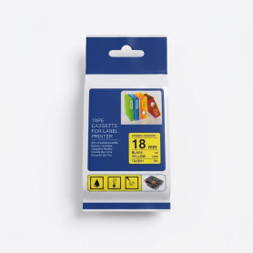 CINTA COMPATIBLE TZc-S641 SUPER ADHESIVA NEGRO SOBRE AMARILLO 18MM X 8