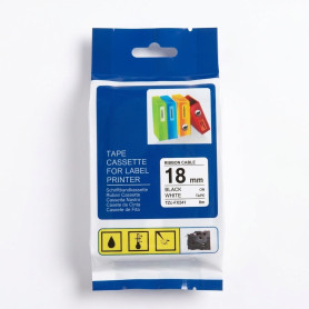CINTA COMPATIBLE TZc-FX241 DE 18MM X 8M NEGRO SOBRE BLANCO FLEXIBLE
