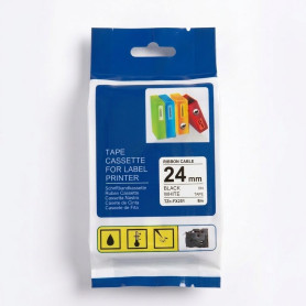 CINTA COMPATIBLE TZc-FX251 DE 24MM X 8M NEGRO SOBRE BLANCO FLEXIBLE