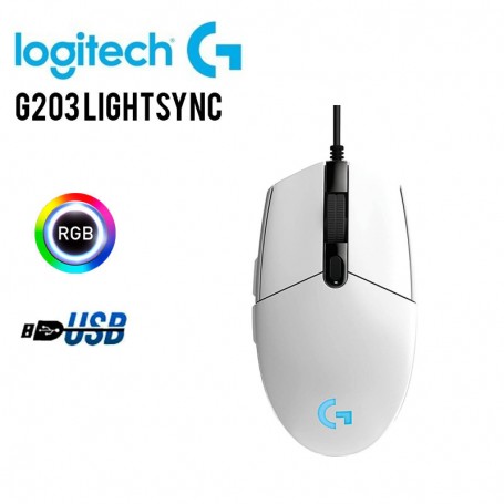 MOUSE LOGITECH G203 GAMING LIGHTSYNC OPTICAL 8000 DPI RGB WHITE - AURA